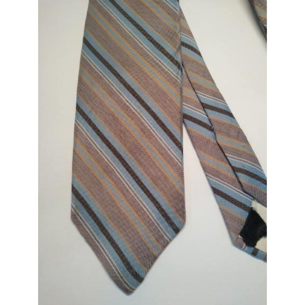 KETCH Tie Shades of Brown, Blue and White Stripe Necktie Woven Tie